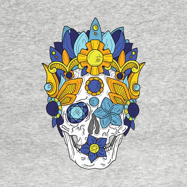 Royal Dead, Blue Floral Detail Crown and Skull by bblane